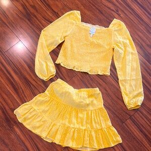 Belle Du Jour Yellow Textured Top and Skirt Set